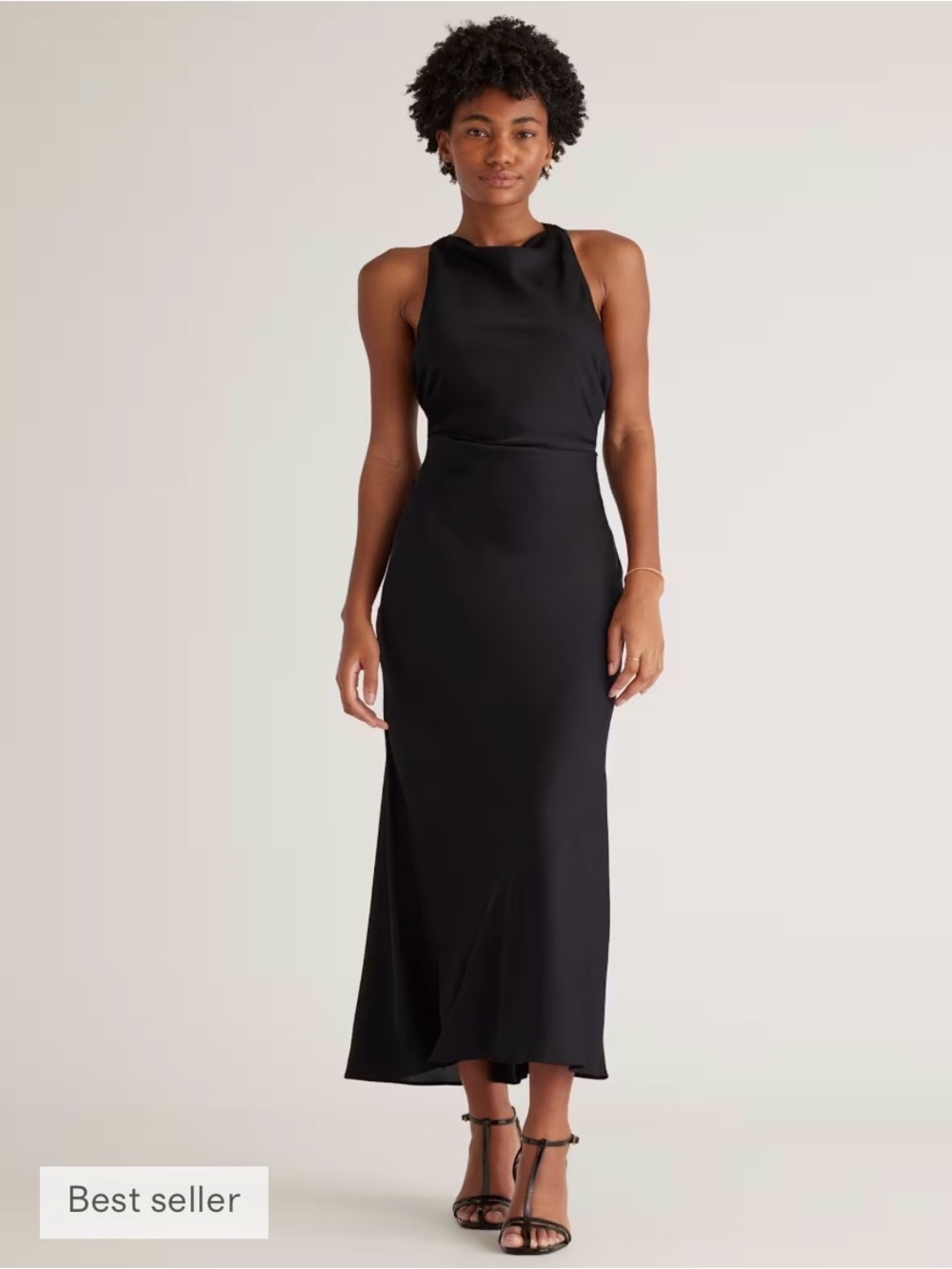 Quince washable stretch silk high neck open back dress - Picture 2 of 6